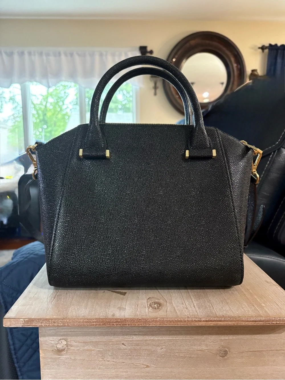 Ted Baker Black Textured Bow Dome Satchel with Gold Hardware
